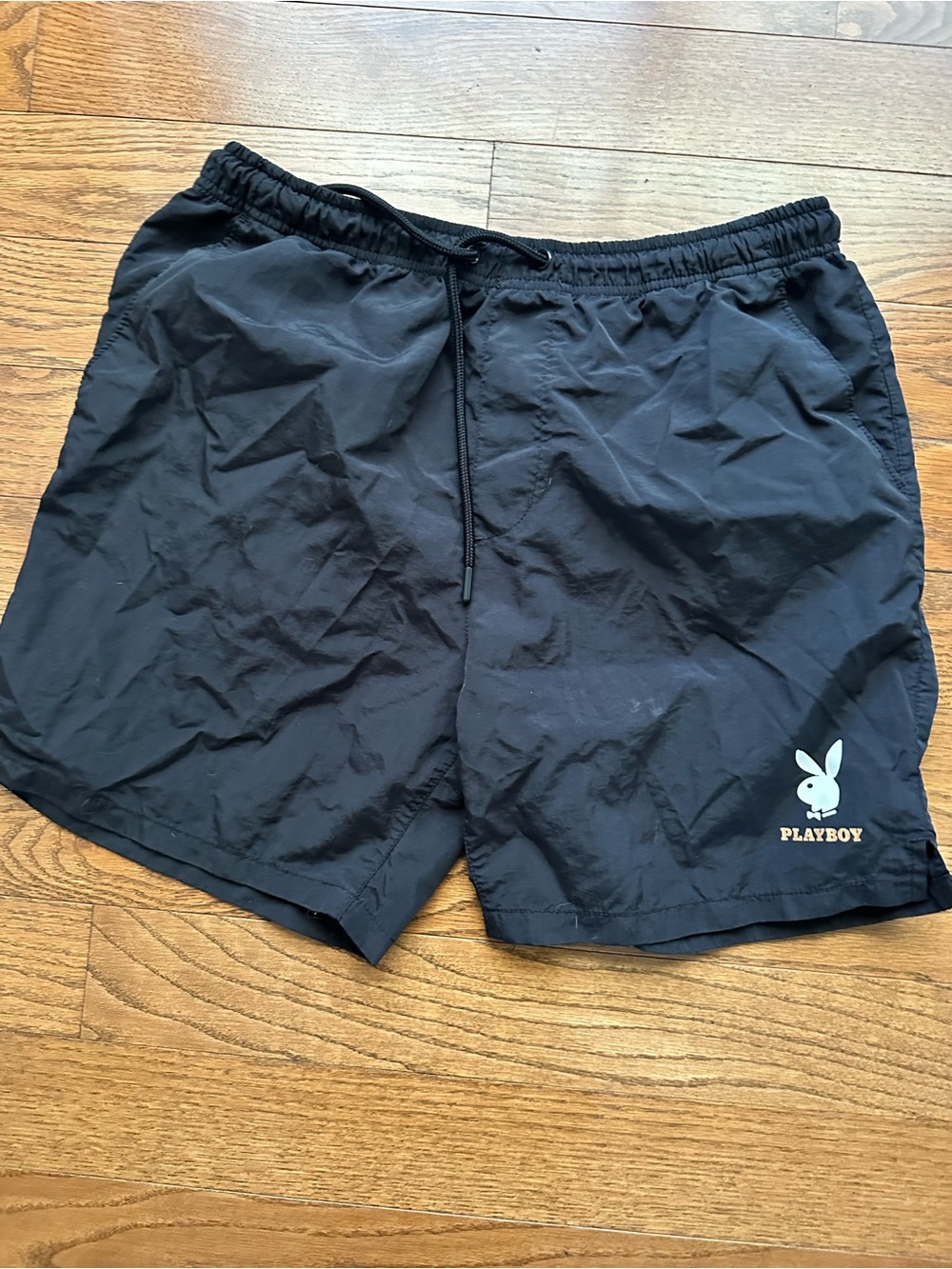 Playboy by PacSun Black Men's Nylon Shorts White Bunny Logo Sz Large Athletic